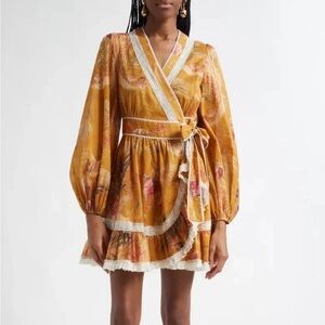 Zimmermann Ascension Lace Trim Wrap Dress